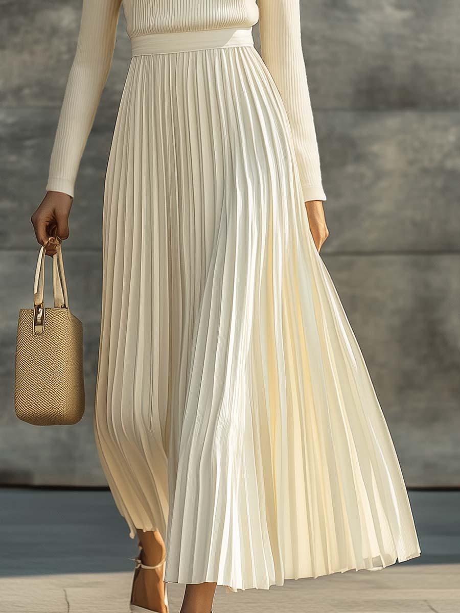 Genevieve – Knit & Satin Pleated Maxi Dress