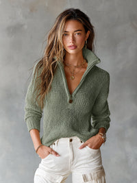 Carolyn – Half-Zip Open-Knit Relaxed Sweater