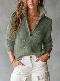 Carolyn – Half-Zip Open-Knit Relaxed Sweater