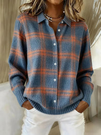 Rhonda – Plaid Button-Up Knit Cardigan