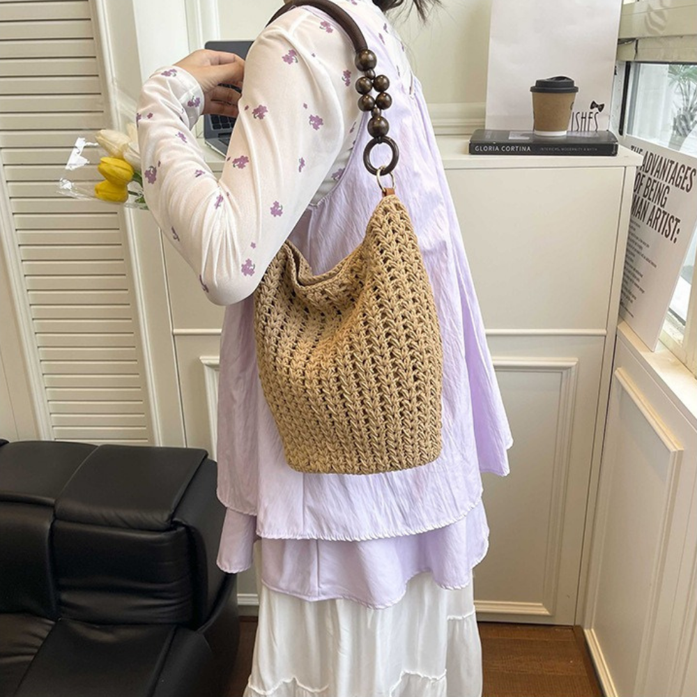 Etta Beaded Handle Woven Bag — Sernelle — view 10