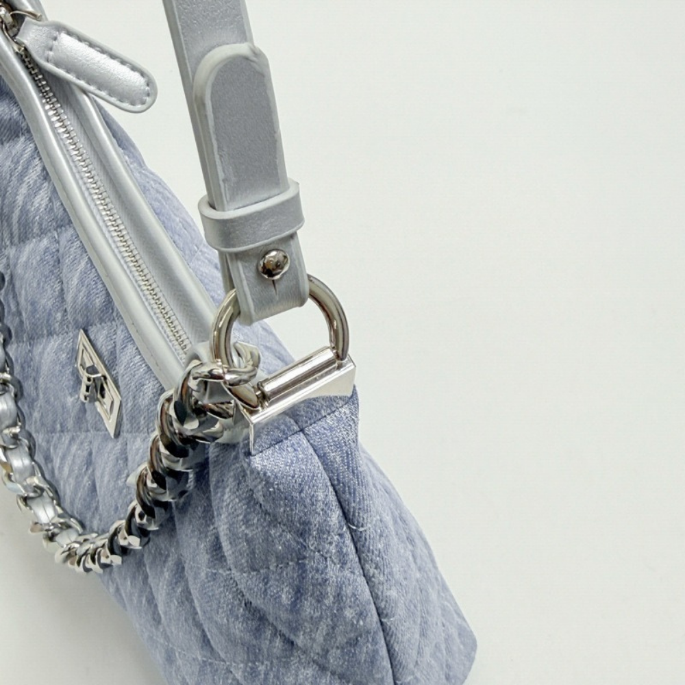 Fern Quilted Denim-Look Shoulder Bag — Sernelle — view 6