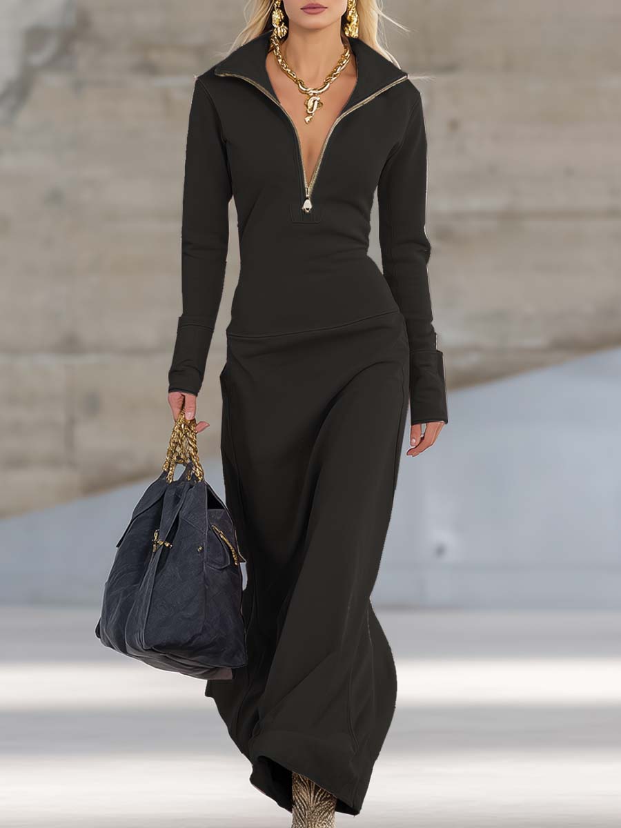 Cordelia – Zip-Front Long-Sleeve Maxi Dress