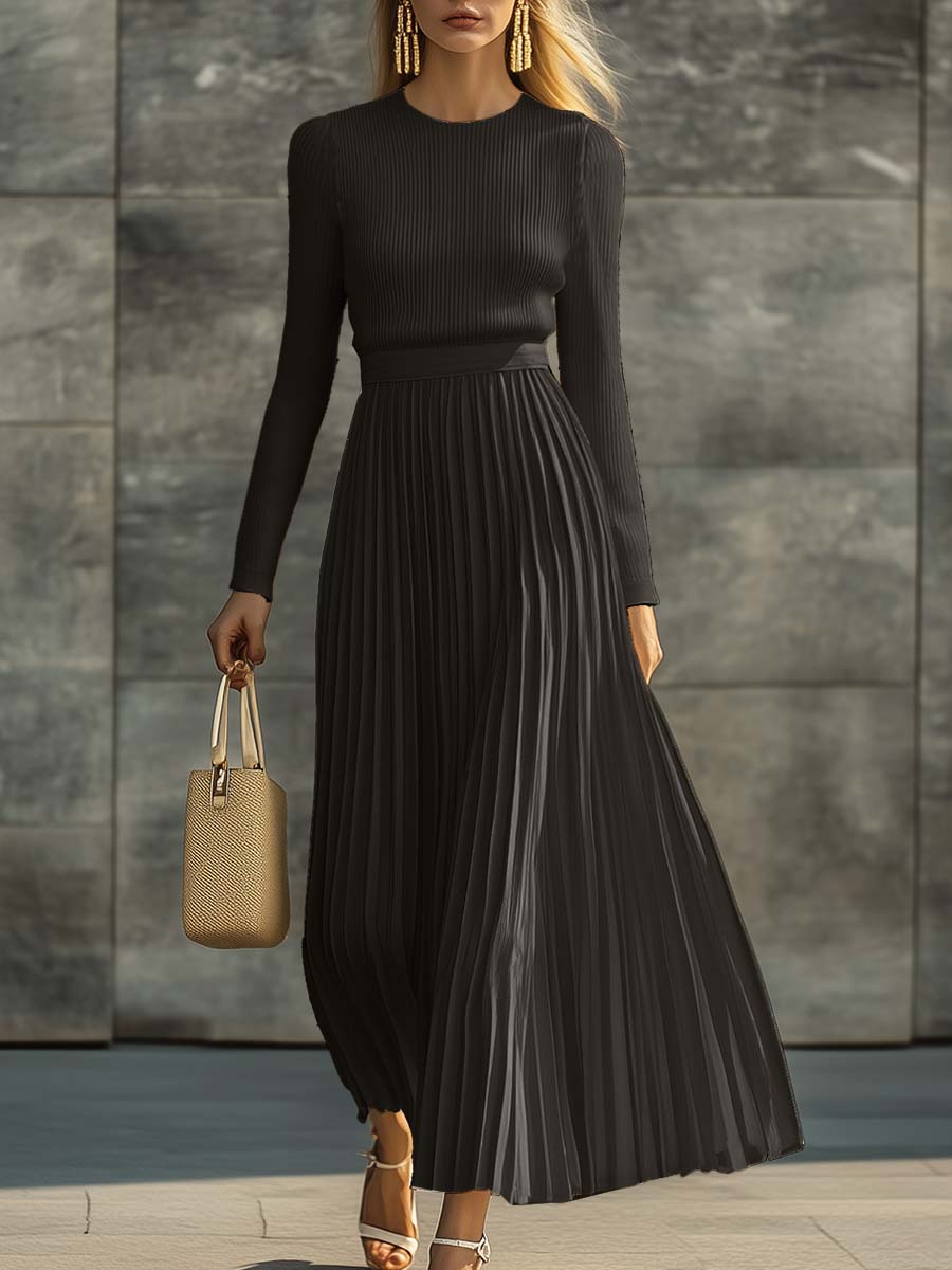 Genevieve – Knit & Satin Pleated Maxi Dress