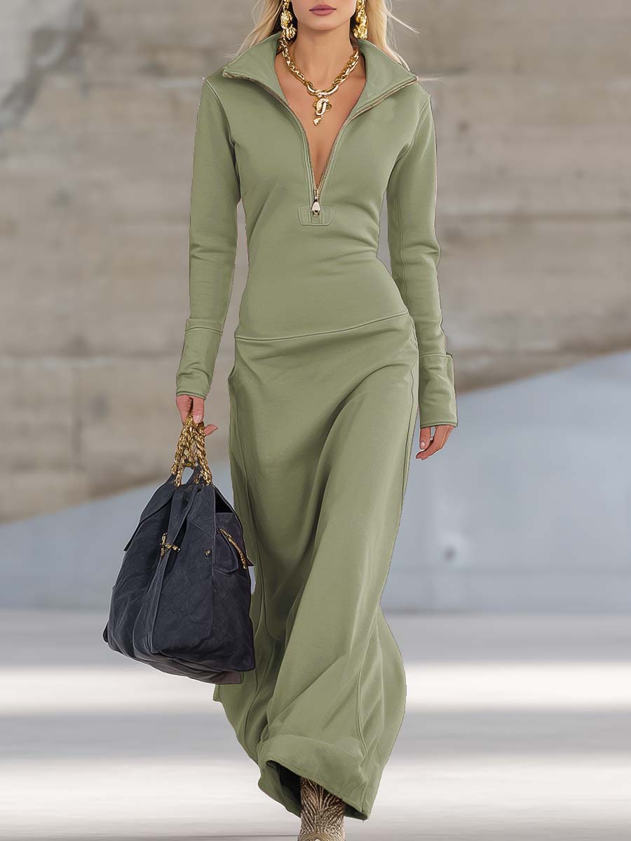 Cordelia – Zip-Front Long-Sleeve Maxi Dress
