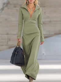 Cordelia – Zip-Front Long-Sleeve Maxi Dress