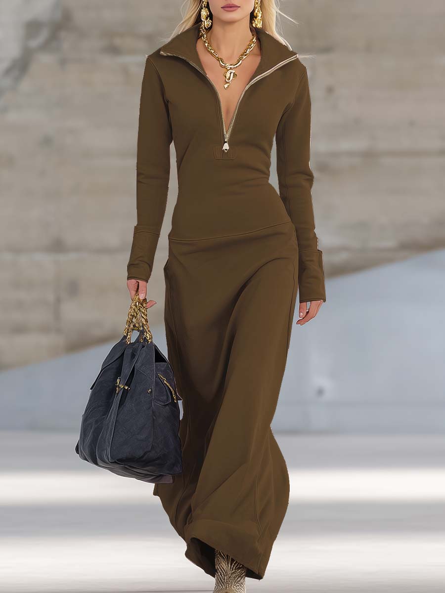 Cordelia – Zip-Front Long-Sleeve Maxi Dress