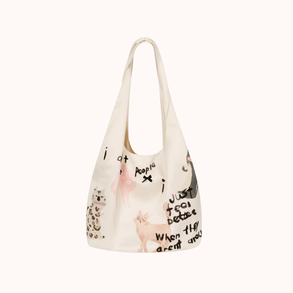 Daphne Cat Print Oversized Shoulder Bag — Sernelle