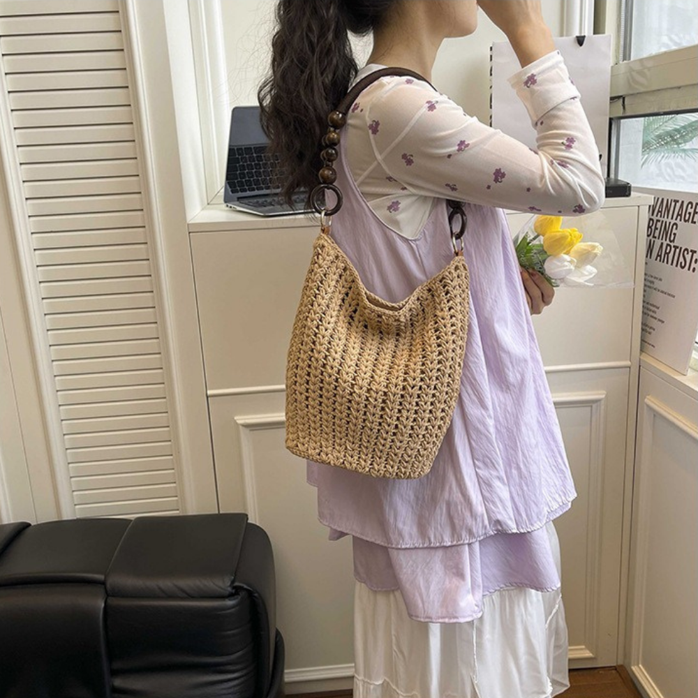 Etta Beaded Handle Woven Bag — Sernelle — view 9