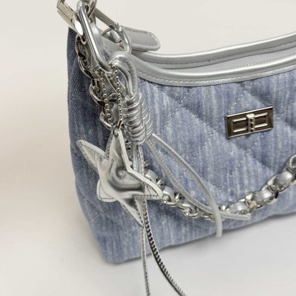 Fern Quilted Denim-Look Shoulder Bag — Sernelle — view 7