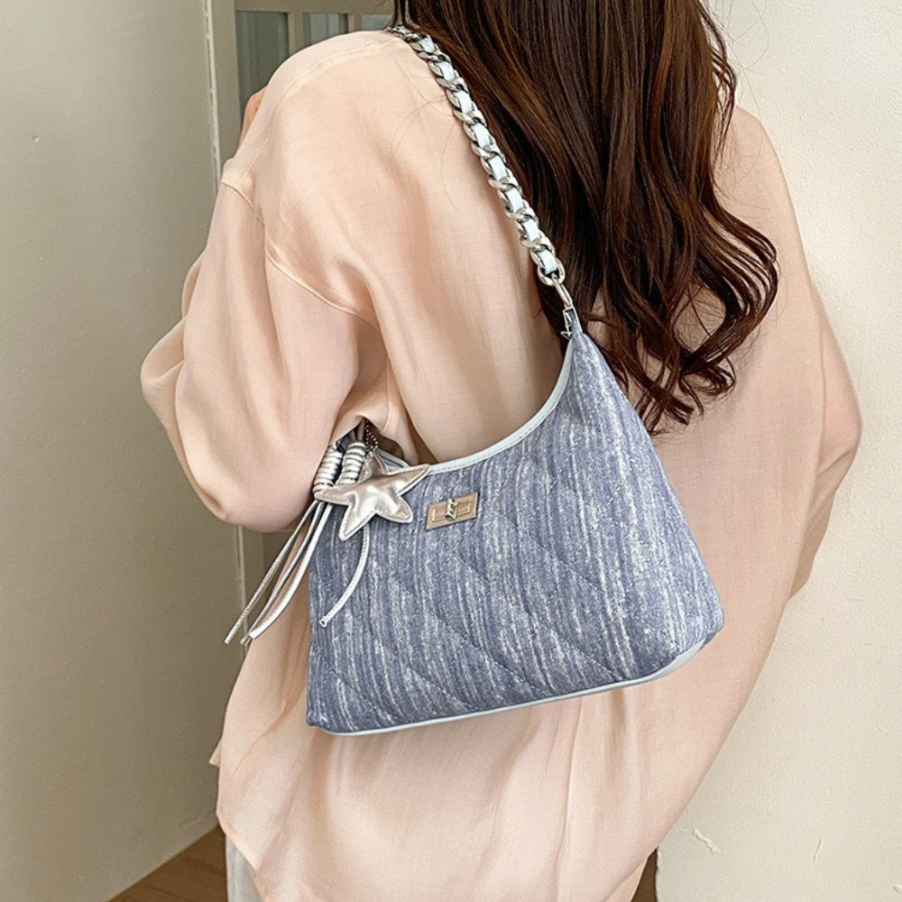 Fern Quilted Denim-Look Shoulder Bag — Sernelle — view 16