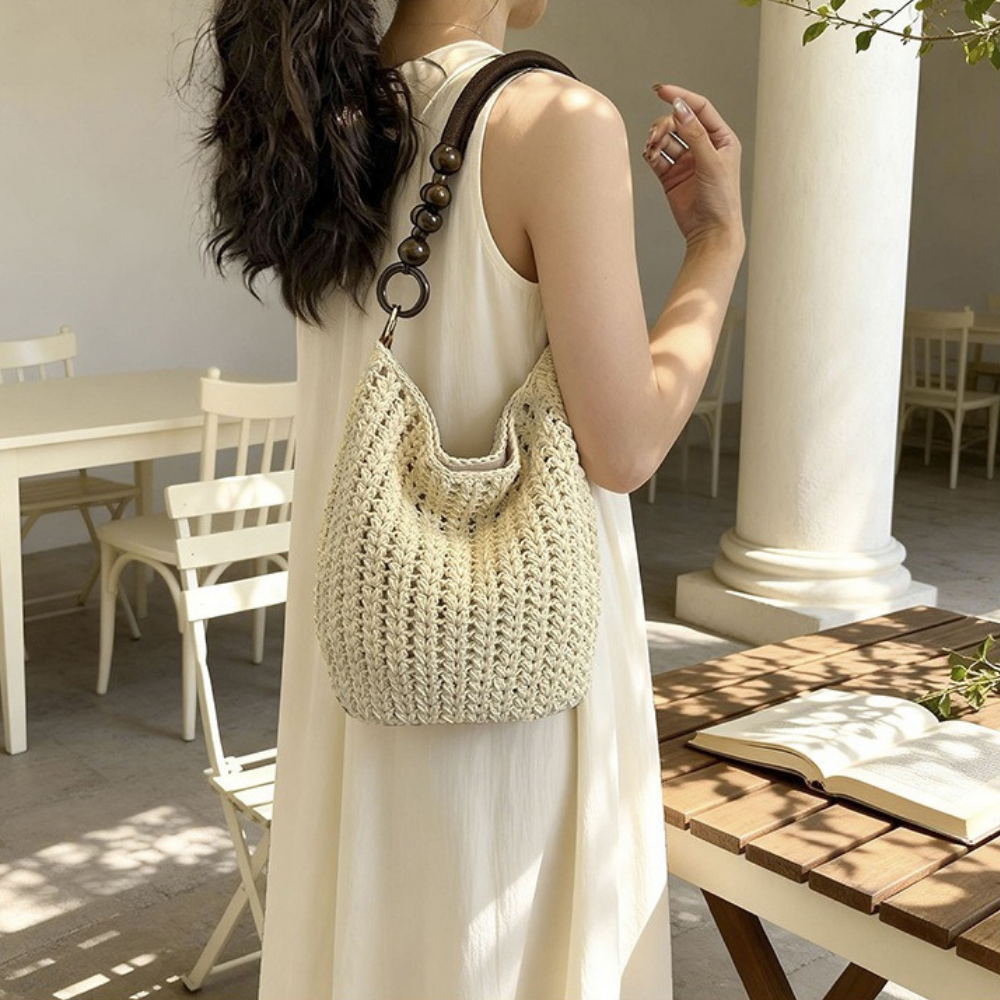 Etta Beaded Handle Woven Bag — Sernelle — view 31