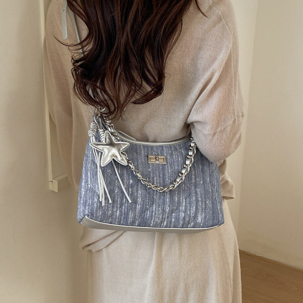 Fern Quilted Denim-Look Shoulder Bag — Sernelle — view 18