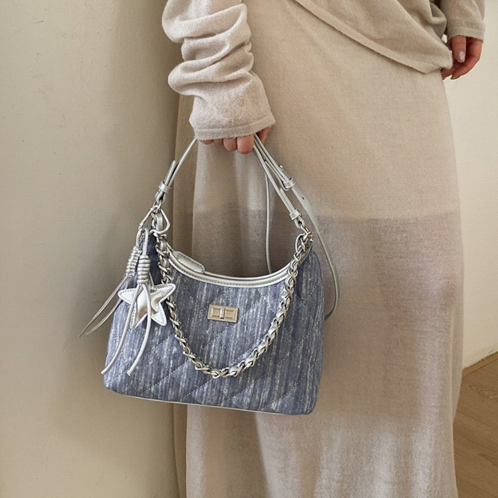 Fern Quilted Denim-Look Shoulder Bag — Sernelle — view 19