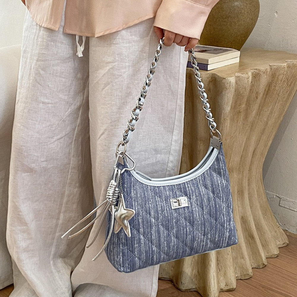 Fern Quilted Denim-Look Shoulder Bag — Sernelle — view 21