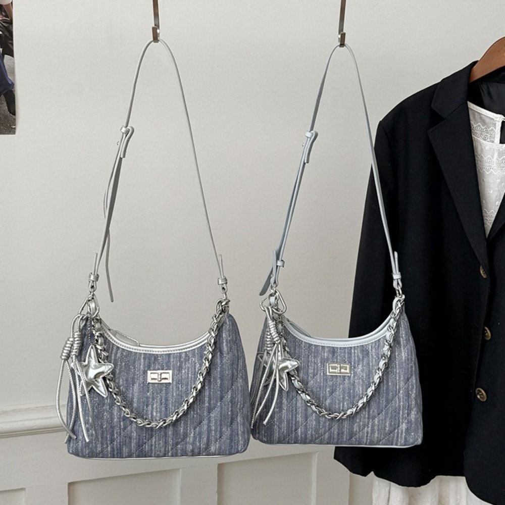 Fern Quilted Denim-Look Shoulder Bag — Sernelle — view 14