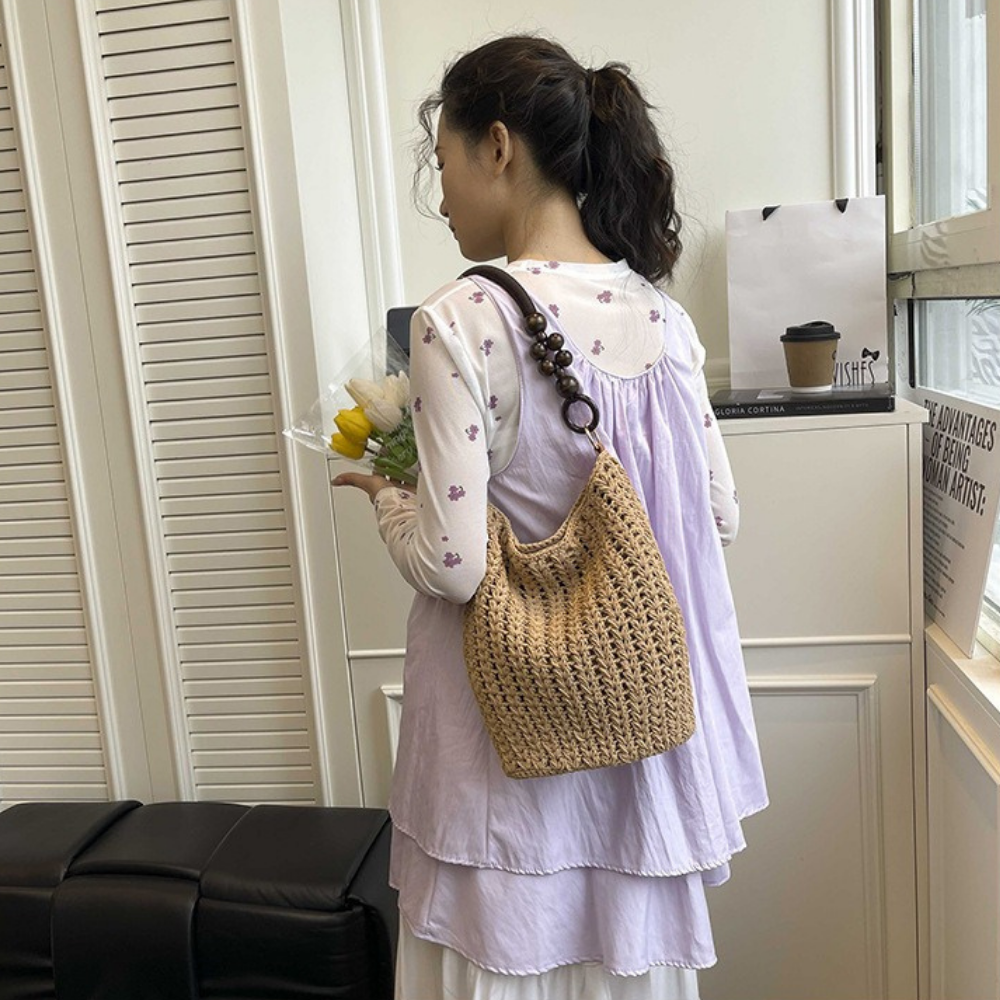 Etta Beaded Handle Woven Bag — Sernelle — view 12