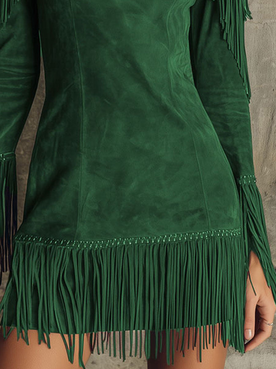 Opal – Faux Suede Fringe Mini Dress