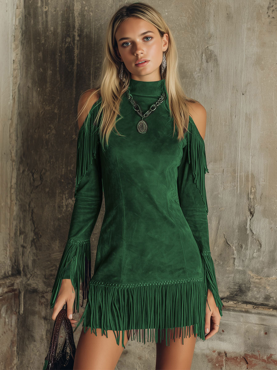 Opal – Faux Suede Fringe Mini Dress