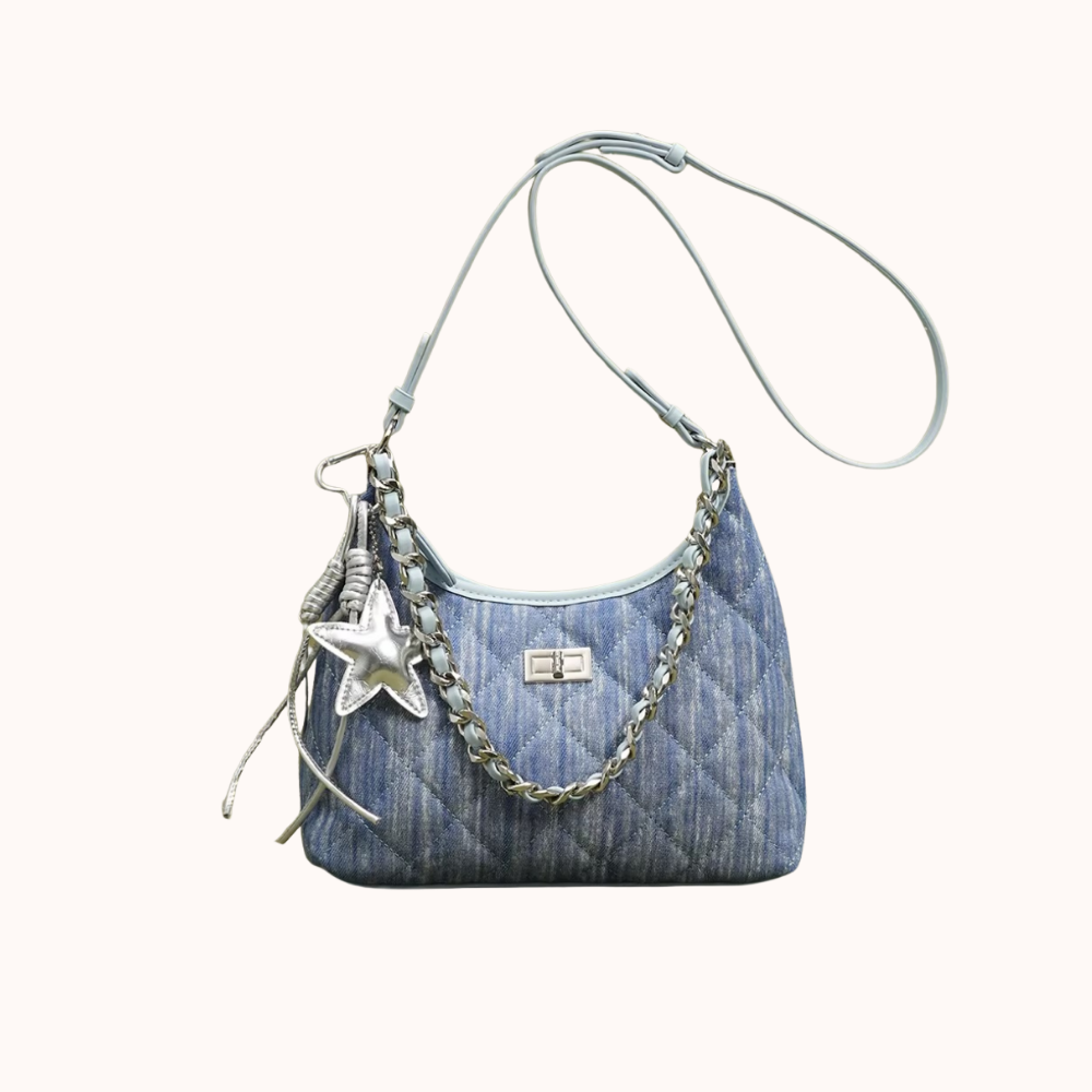 Fern Quilted Denim-Look Shoulder Bag — Sernelle