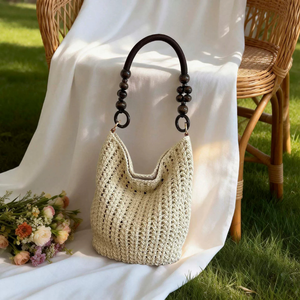 Etta Beaded Handle Woven Bag — Sernelle — view 17