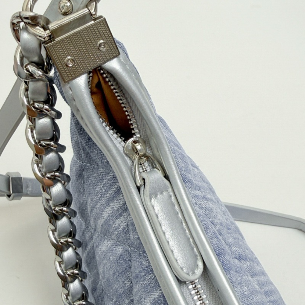 Fern Quilted Denim-Look Shoulder Bag — Sernelle — view 5