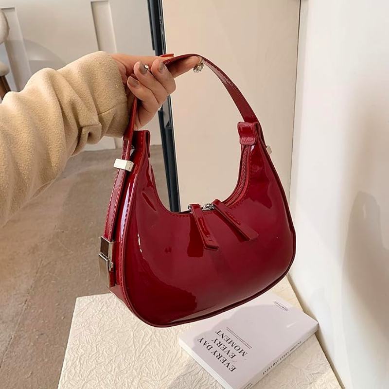 Zelda Glossy Half-Moon Bag