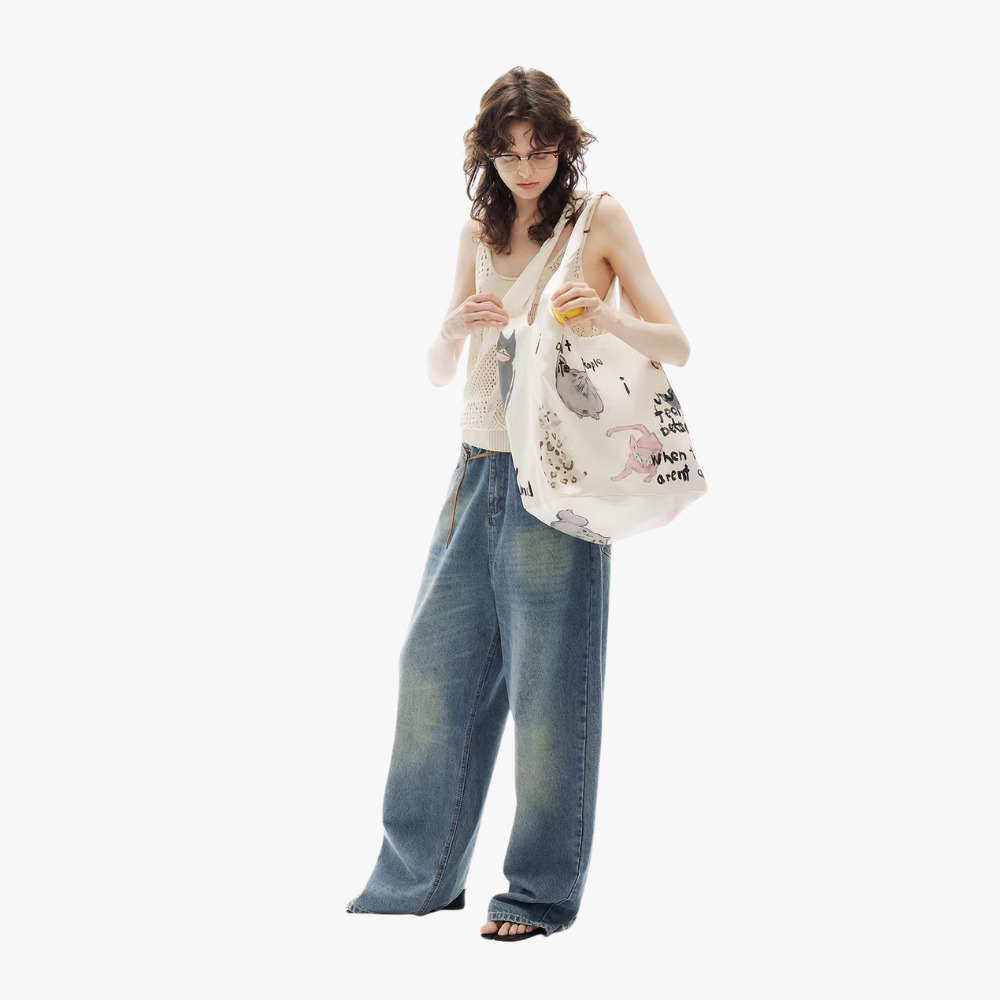 Daphne Cat Print Oversized Shoulder Bag — Sernelle — view 6