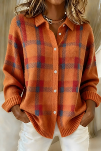 Rhonda – Plaid Button-Up Knit Cardigan