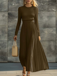 Genevieve – Knit & Satin Pleated Maxi Dress