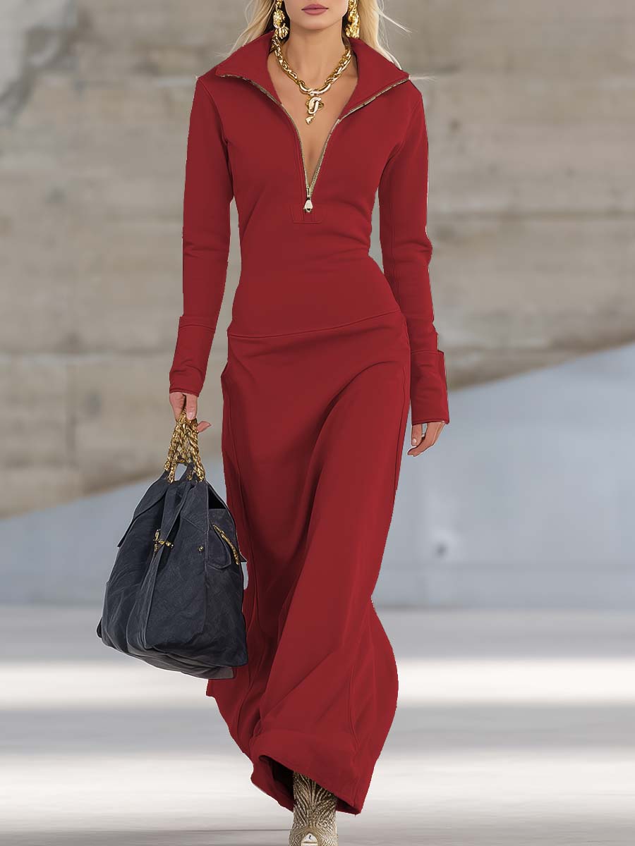 Cordelia – Zip-Front Long-Sleeve Maxi Dress