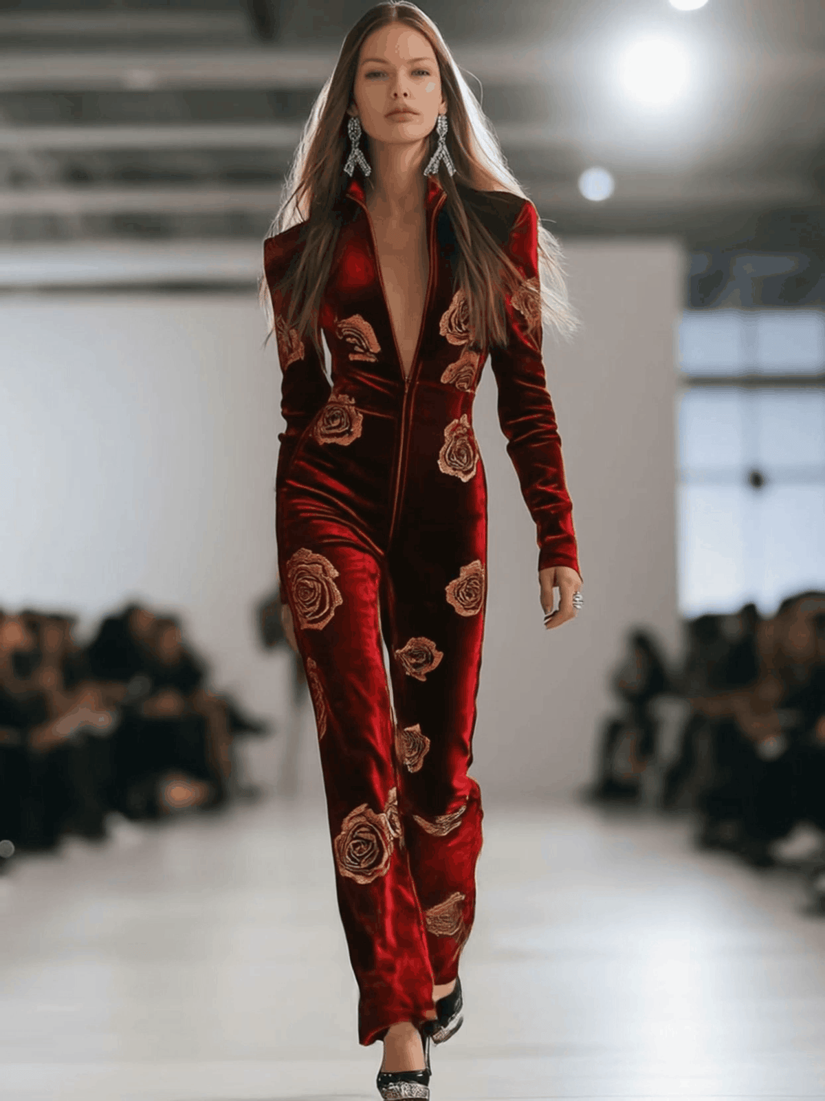 Hazel – Velvet Rose Print Zip Jumpsuit