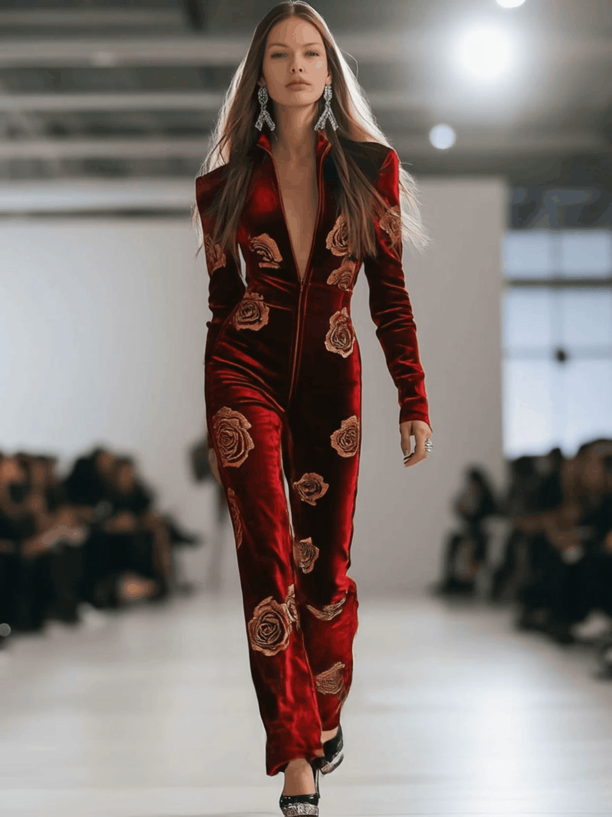 Hazel – Velvet Rose Print Zip Jumpsuit