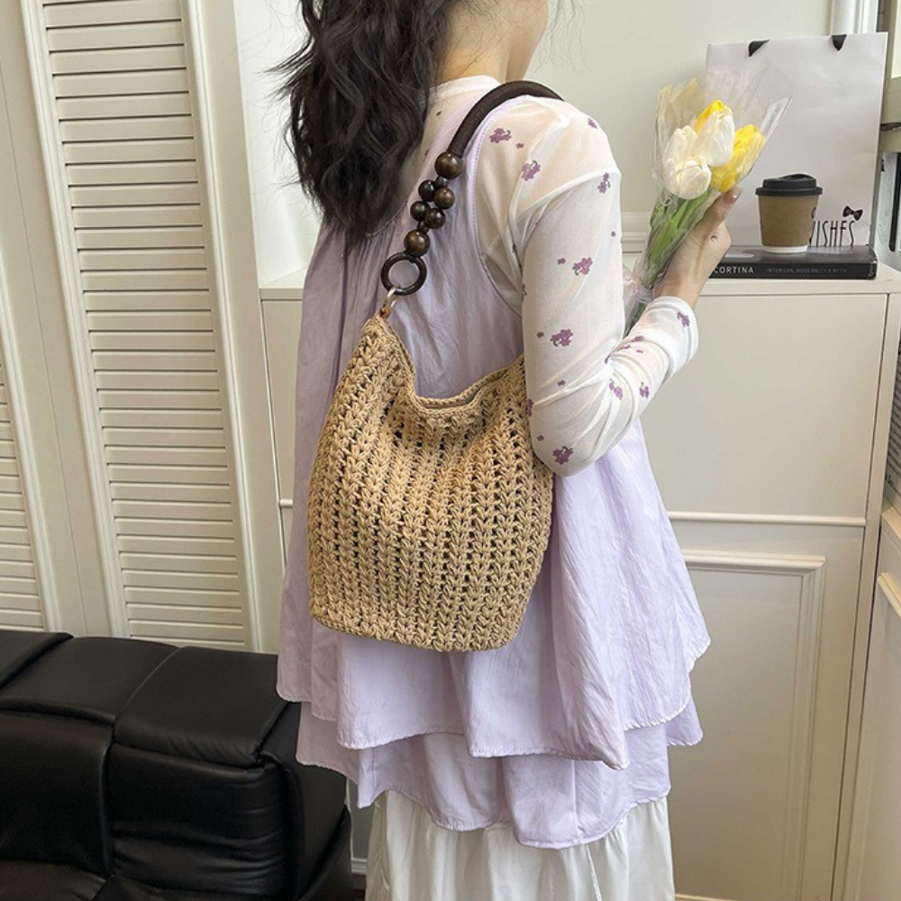Etta Beaded Handle Woven Bag — Sernelle — view 13