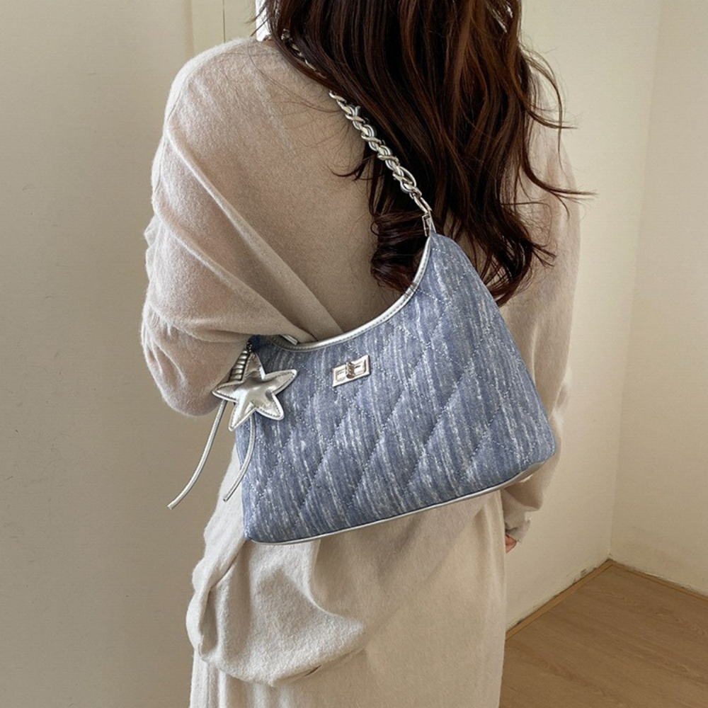Fern Quilted Denim-Look Shoulder Bag — Sernelle — view 22