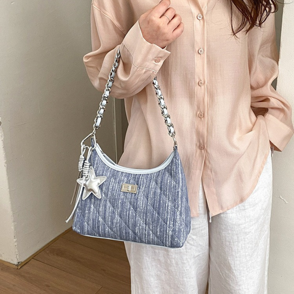 Fern Quilted Denim-Look Shoulder Bag — Sernelle — view 23
