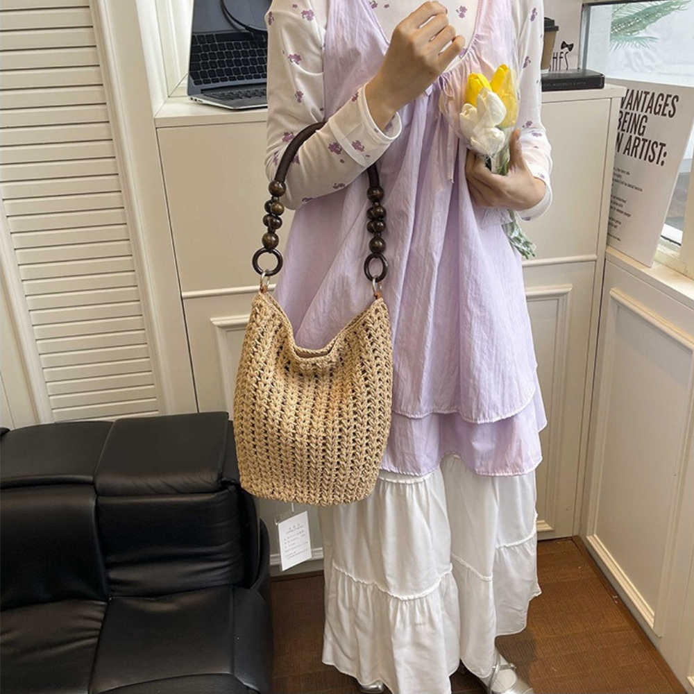 Etta Beaded Handle Woven Bag — Sernelle — view 14