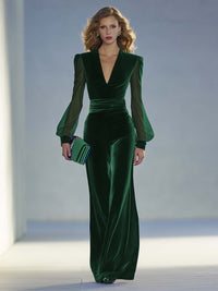 Winona – Velvet Jumpsuit with Sheer Sleeves
