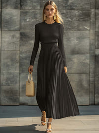 Genevieve – Knit & Satin Pleated Maxi Dress