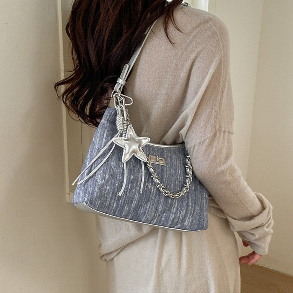 Fern Quilted Denim-Look Shoulder Bag — Sernelle — view 24