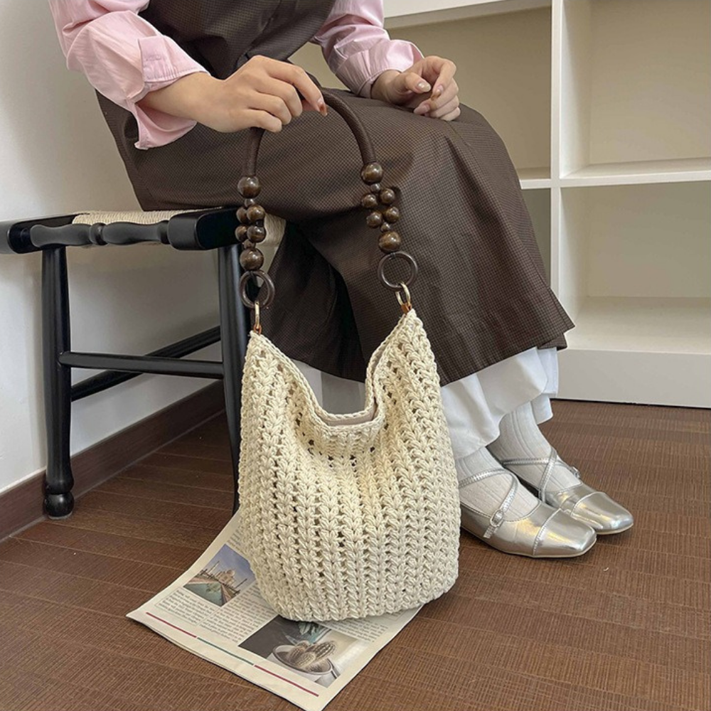 Etta Beaded Handle Woven Bag — Sernelle — view 34
