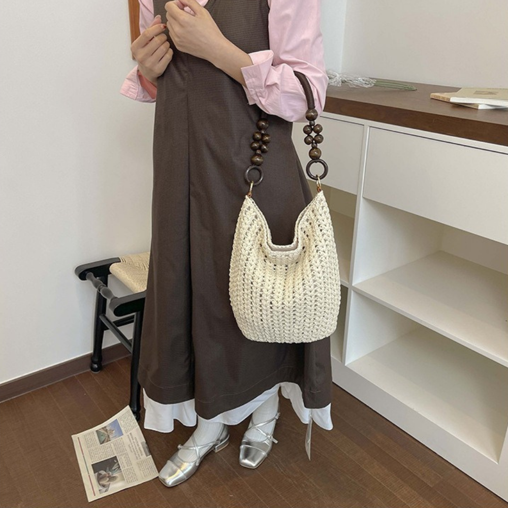 Etta Beaded Handle Woven Bag — Sernelle — view 35