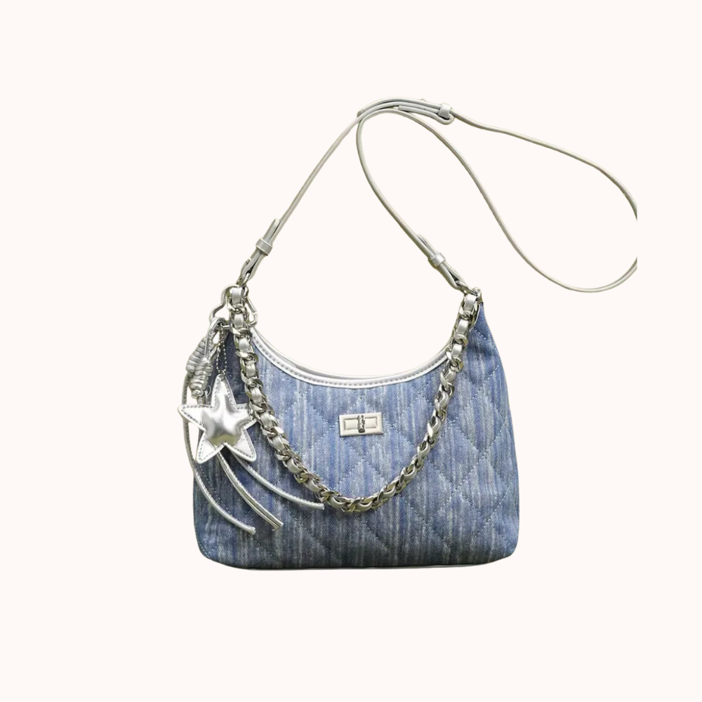 Fern Quilted Denim-Look Shoulder Bag — Sernelle — view 2