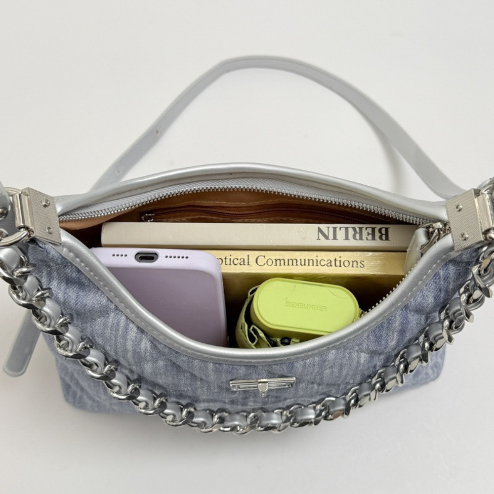 Fern Quilted Denim-Look Shoulder Bag — Sernelle — view 3