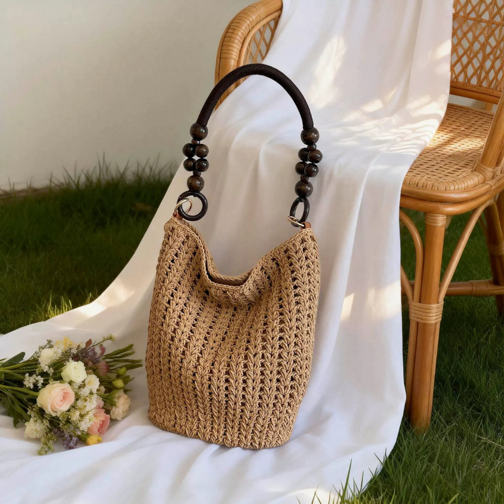 Etta Beaded Handle Woven Bag — Sernelle — view 3
