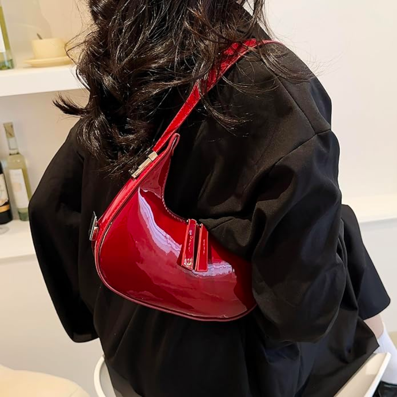 Zelda Glossy Half-Moon Bag