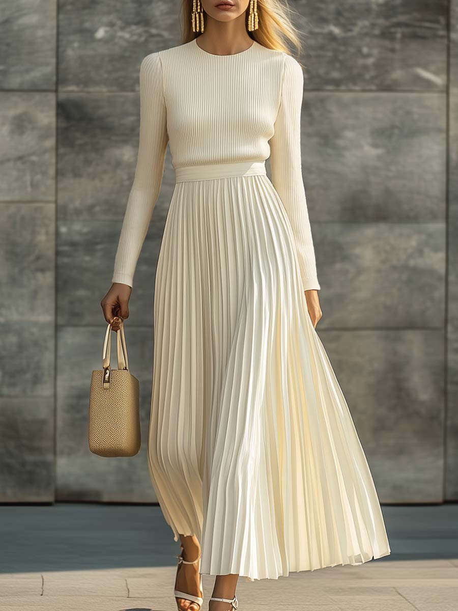 Genevieve – Knit & Satin Pleated Maxi Dress
