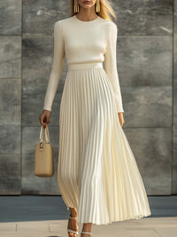 Genevieve – Knit & Satin Pleated Maxi Dress