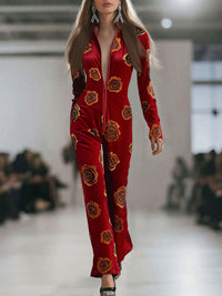 Hazel – Velvet Rose Print Zip Jumpsuit
