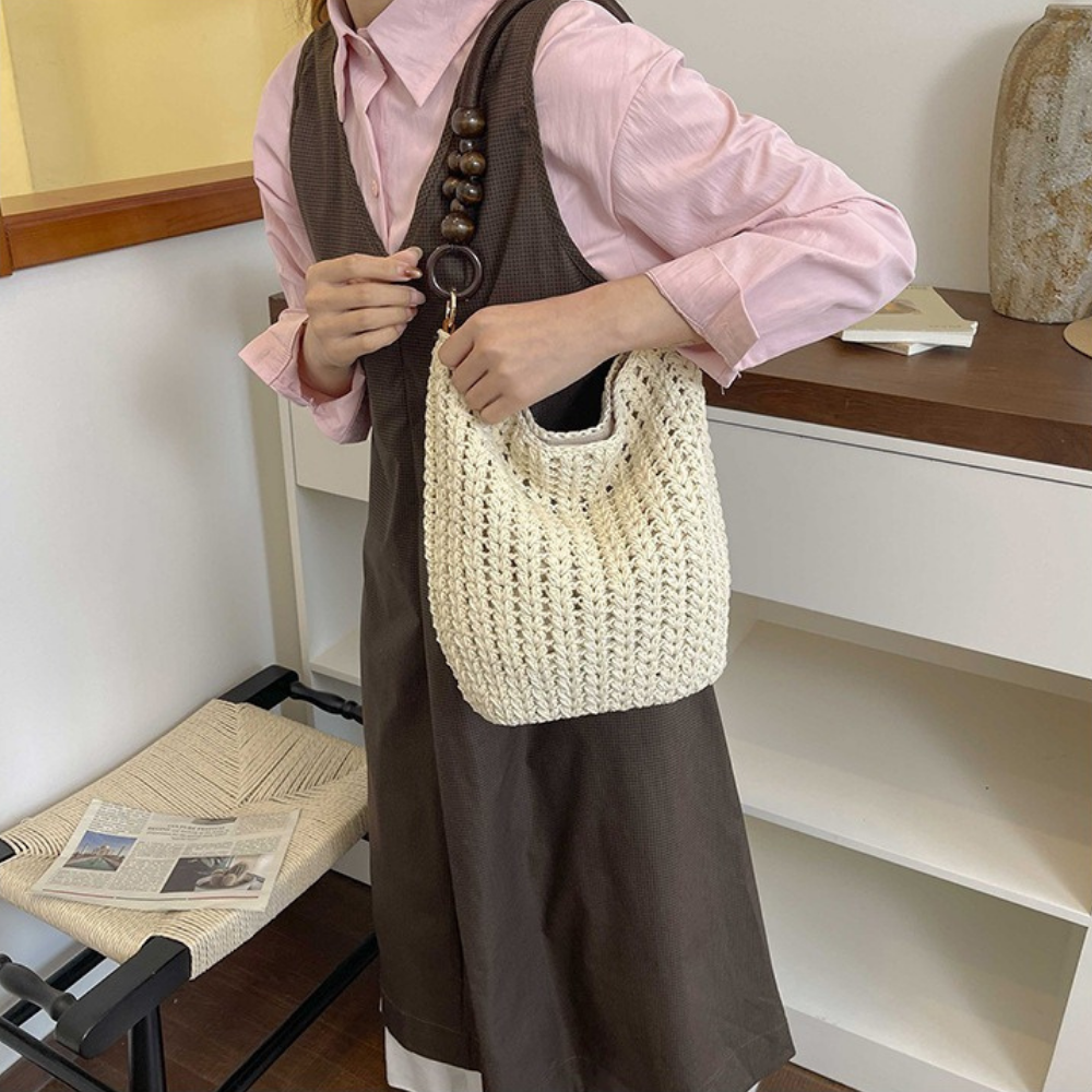 Etta Beaded Handle Woven Bag — Sernelle — view 37